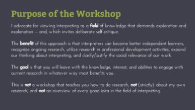 Purpose of the Workshop